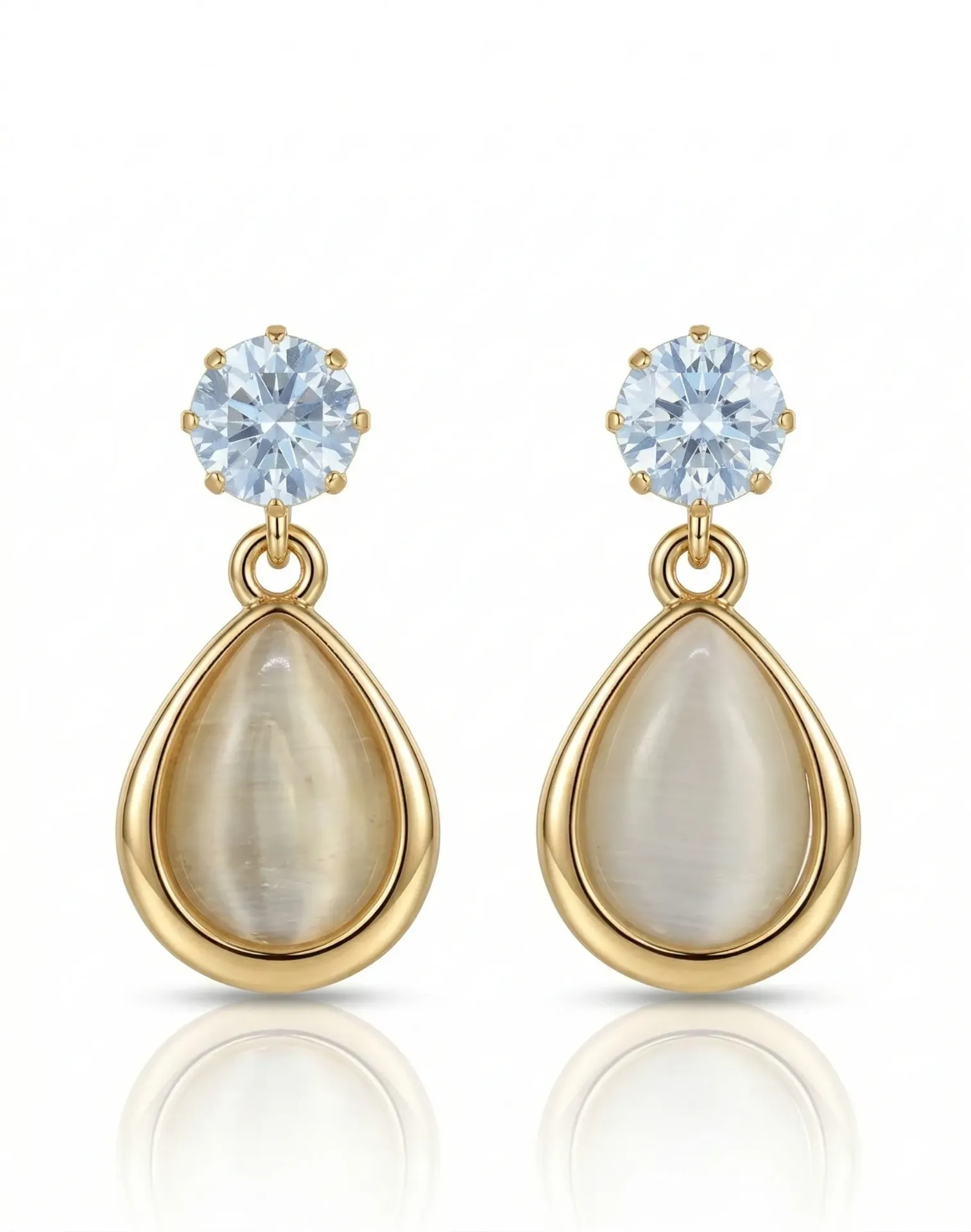 Set of 2 Elegant Pearl & Gold Teardrop Dangle Earrings