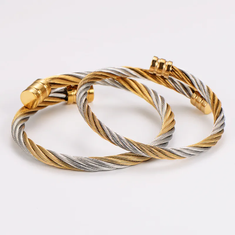 Elegant Two-Tone Twisted Cable Bangle