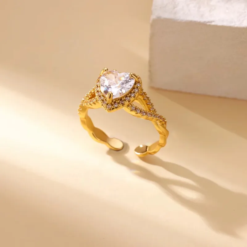 Golden Heart Halo Twist Statement Ring