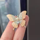 Peach Enamel & Crystal Butterfly Brooch